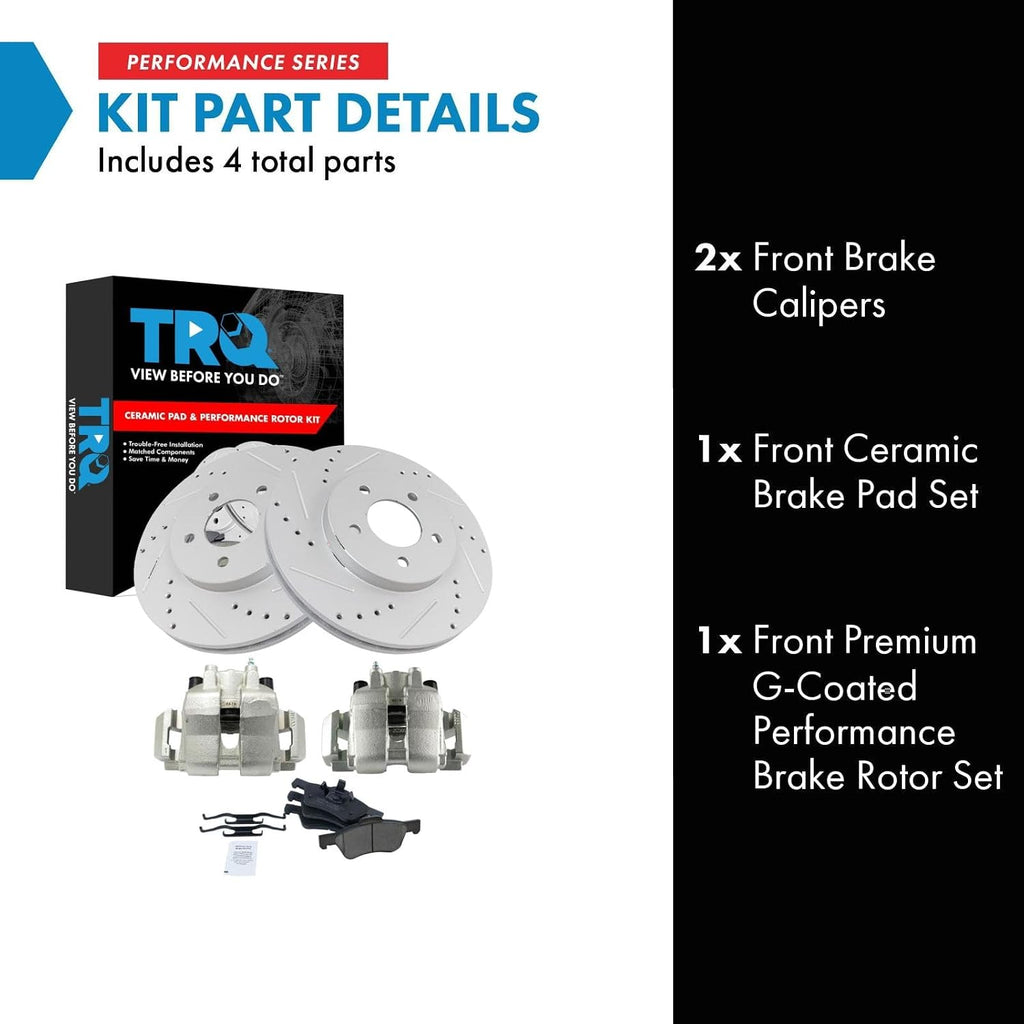 TRQ Performance Front Brake Pad and Rotor Set Ceramic Vented Coated Rotors Calipers Compatible with 2005-2009 Ford Escape Mazda Tribute 2007-2009 Mercury Mariner