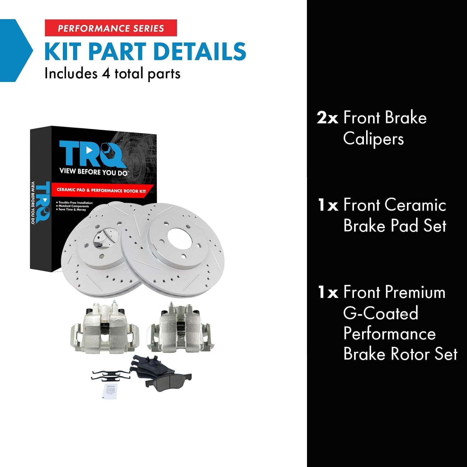 TRQ Performance Front Brake Pad and Rotor Set Ceramic Vented Coated Rotors Calipers Compatible with 2005-2009 Ford Escape Mazda Tribute 2007-2009 Mercury Mariner