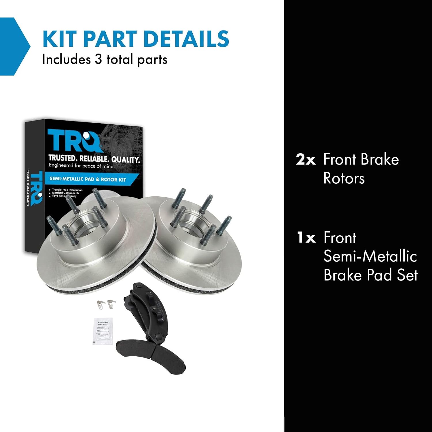 TRQ Front Semi Metallic Brake Pad and Rotor Set Compatible with 89 Ford Ranger 4WD 90-94 Ford Ranger 91-92 Explorer 90 Bronco II 92 Mazda Na