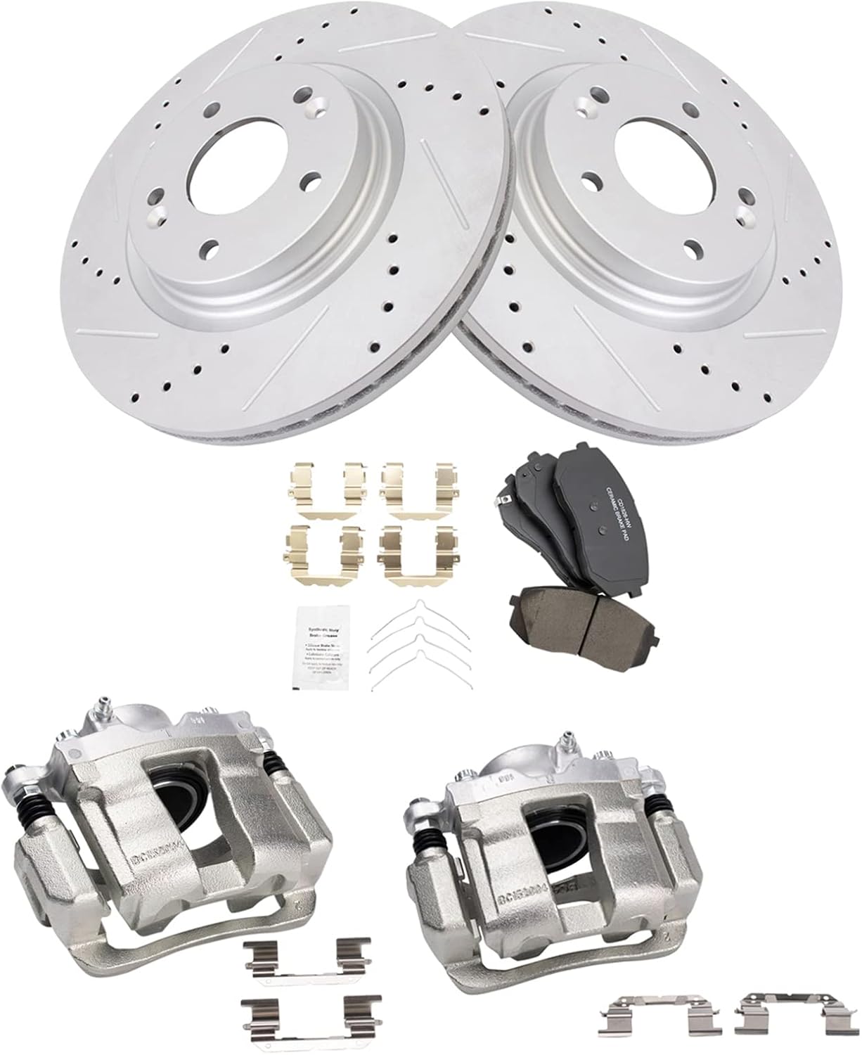TRQ Performance Front Brake Pad and Rotor Set Ceramic Vented Coated Rotors Calipers Compatible with 2016 Kia Optima