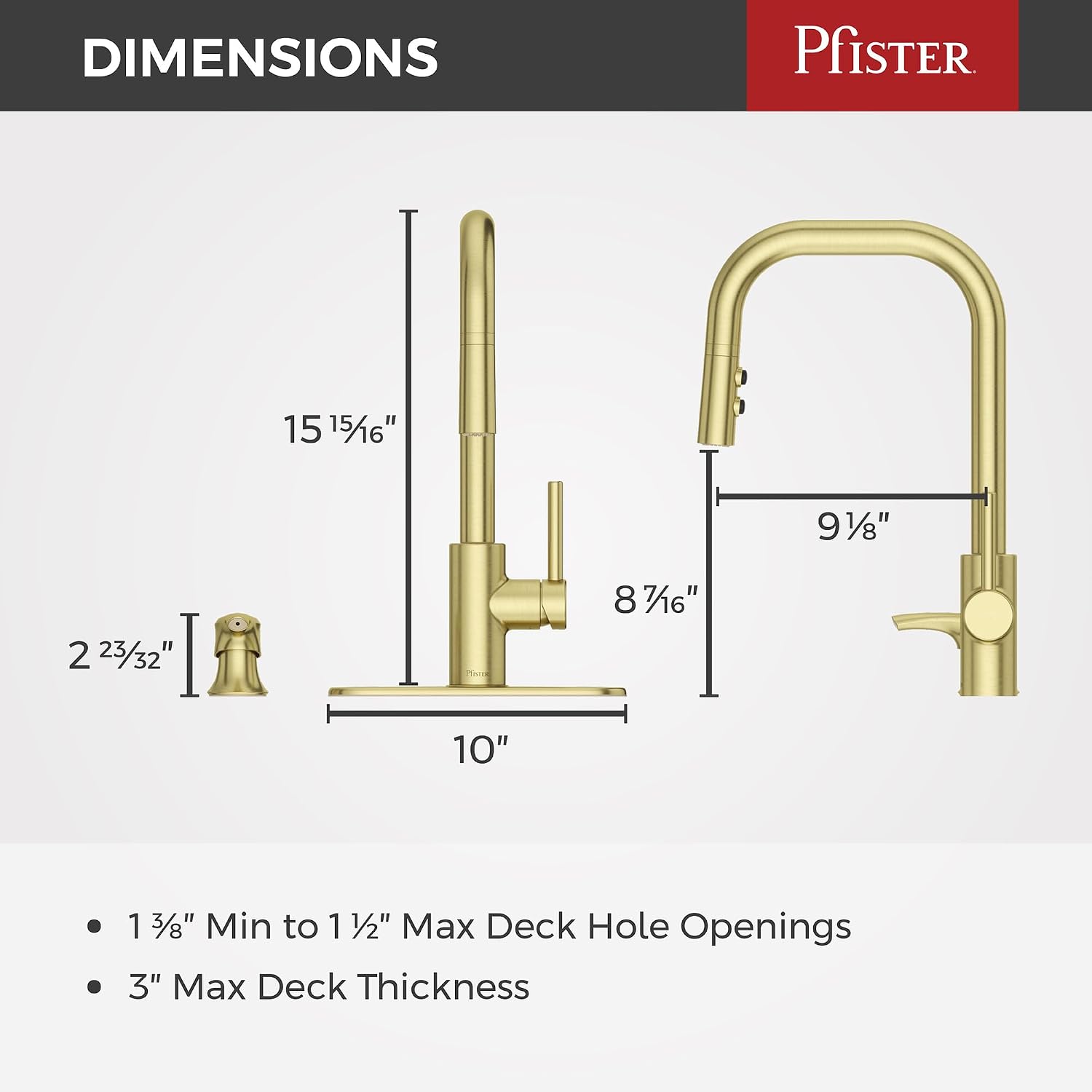 Pfister Zanna Kitchen Faucet with Pull Down Sprayer and Soap Dispenser, Single Handle, High Arc, NSF Certified, Brushed Gold Finish, F5297ZNRBG