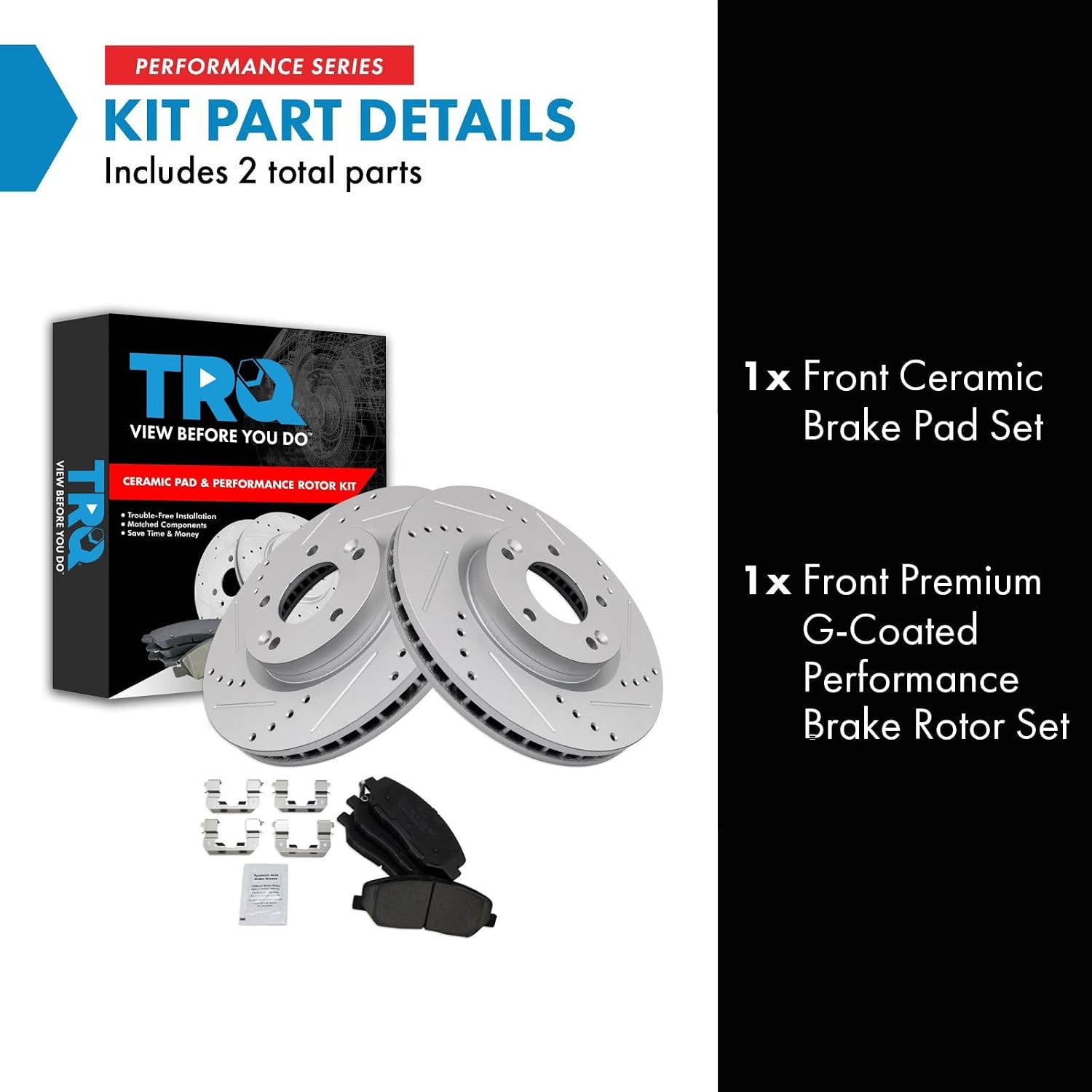 TRQ Performance Front Ceramic Brake Pad and Rotor Set Coated Drilled Slotted Compatible with 2007-2009 Hyundai Santa Fe 2013-2016 Hyundai Santa Fe