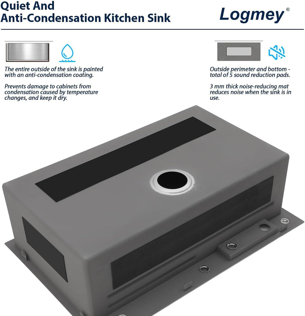 Logmey Waterfall Sink 33x19 Drop in Kitchen Sink with Pull-out Faucet,Multifunctional All in One Workstation Sinks,16 Gauge Stainless Steel,Double Step,5 Hole,Ideal for Luxury & Minimalist Style