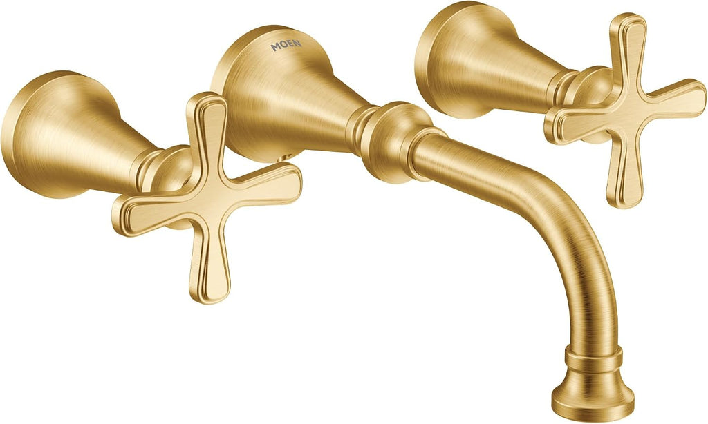 Moen Colinet Brushed Gold Traditional Cross Handle Wall Mount Bathroom Faucet Trim, Valve Required, TS44105BG
