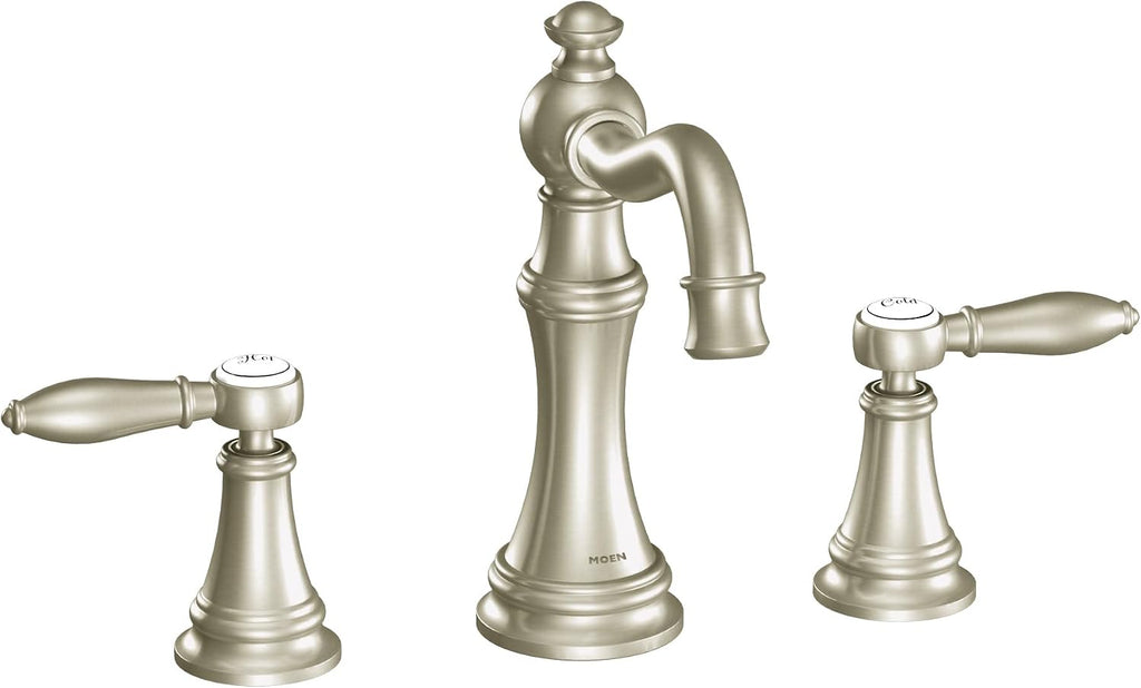 Moen Weymouth Brushed Nickel Two-Handle Widespread Traditional Bathroom Faucet Trim Kit, Valve Included, TVS42108BN