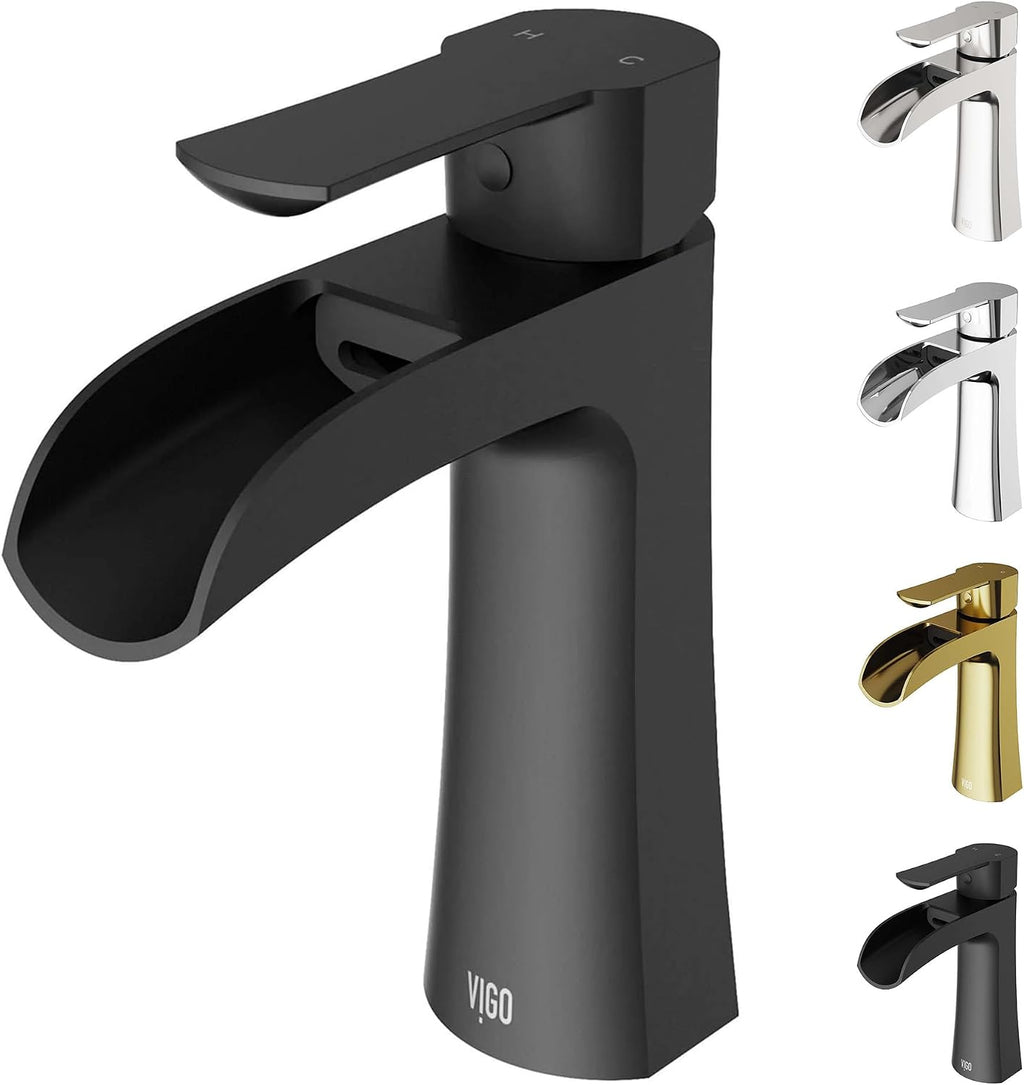 VIGO Paloma Waterfall Single-Handle Single-Hole Mount Bathroom Sink Faucet, 7-Inch, Matte Black, Modern Design, Solid Brass, 1.2 GPM WaterSense & Ceramic Disc Valve, Corrosion-Resistant - VG01041MB