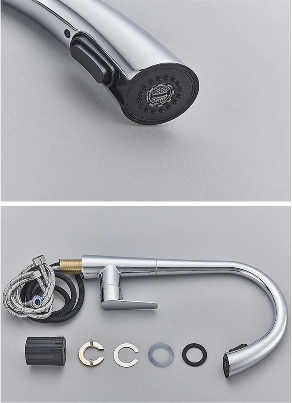 Kitchen Faucet Single Handle Pull Out Mixer Hot and Cold Water Taps Deck Mounted 360 Rotation Mixer Tap(Chrome)