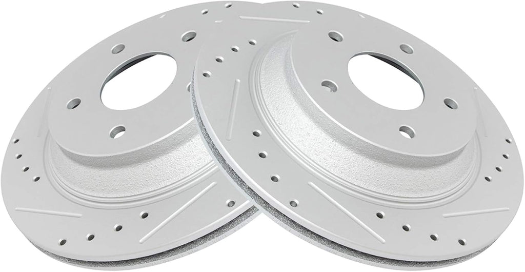 TRQ Performance Front Brake Pad and Rotor Set Ceramic Drilled Slotted G Coated Rotors Compatible with 1988-1996 Chevrolet Corvette