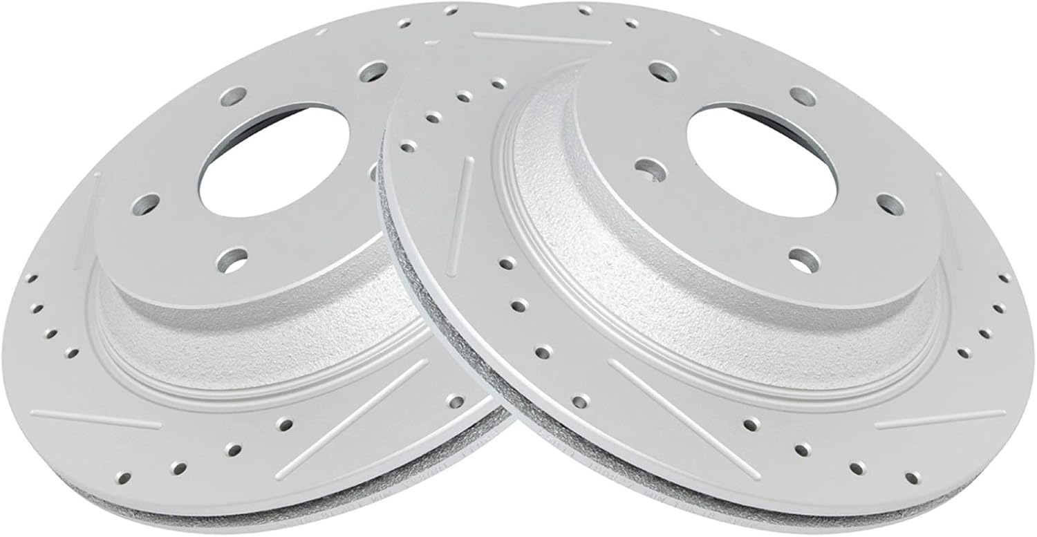 TRQ Performance Front Brake Pad and Rotor Set Ceramic Drilled Slotted G Coated Rotors Compatible with 1988-1996 Chevrolet Corvette