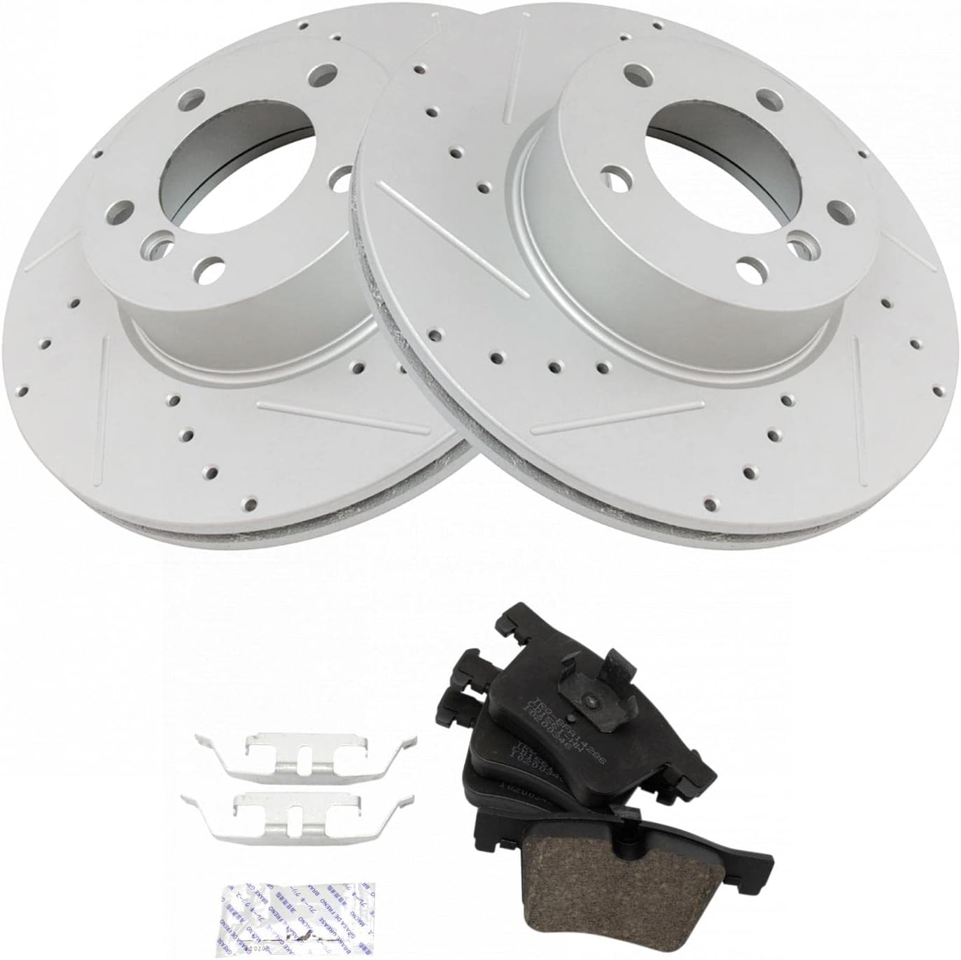 TRQ Performance Front Ceramic Brake Pad and Rotor Set Drilled Slotted Coated Compatible with 14-16 BMW 228i with 312 mm Diameter Front Rotors 17-20 BMW 430i Gran Coupe xDrive 14-18 328d xDrive