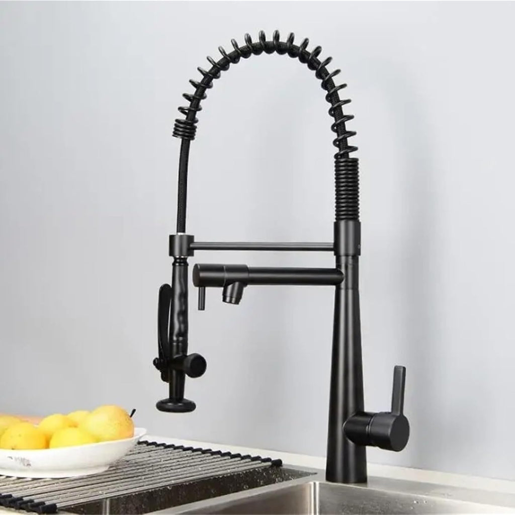 Kitchen Faucet Multifunctional Pull Out 360 Degree Rotating Kitchen Faucet Hot and Cold(Black)