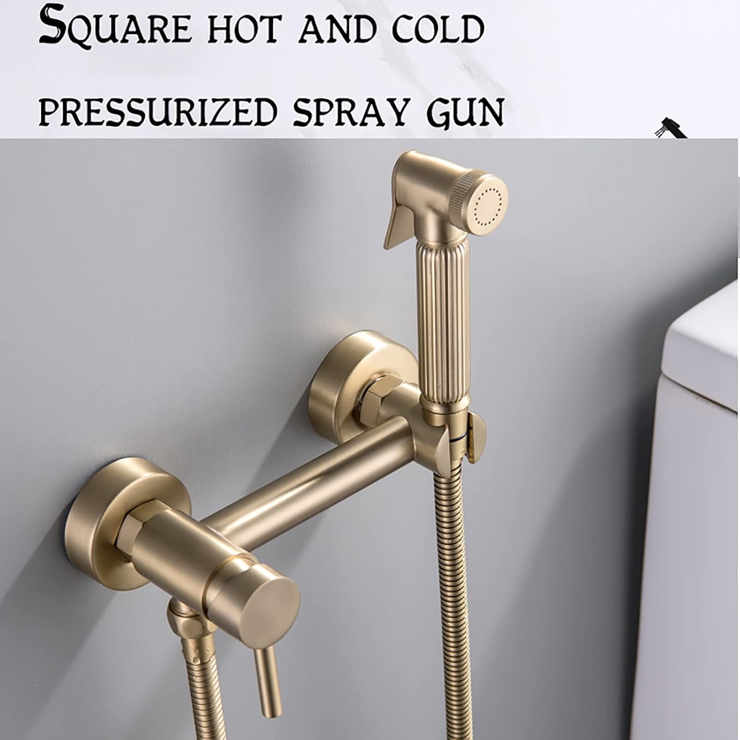 Handheld Bidet Sprayer for Toilet Brass Bathroom Cloth Diaper Set with Cold and Hot Water, Wall Mounted Kit for Feminine Hygiene,Brushed Gold(Black)