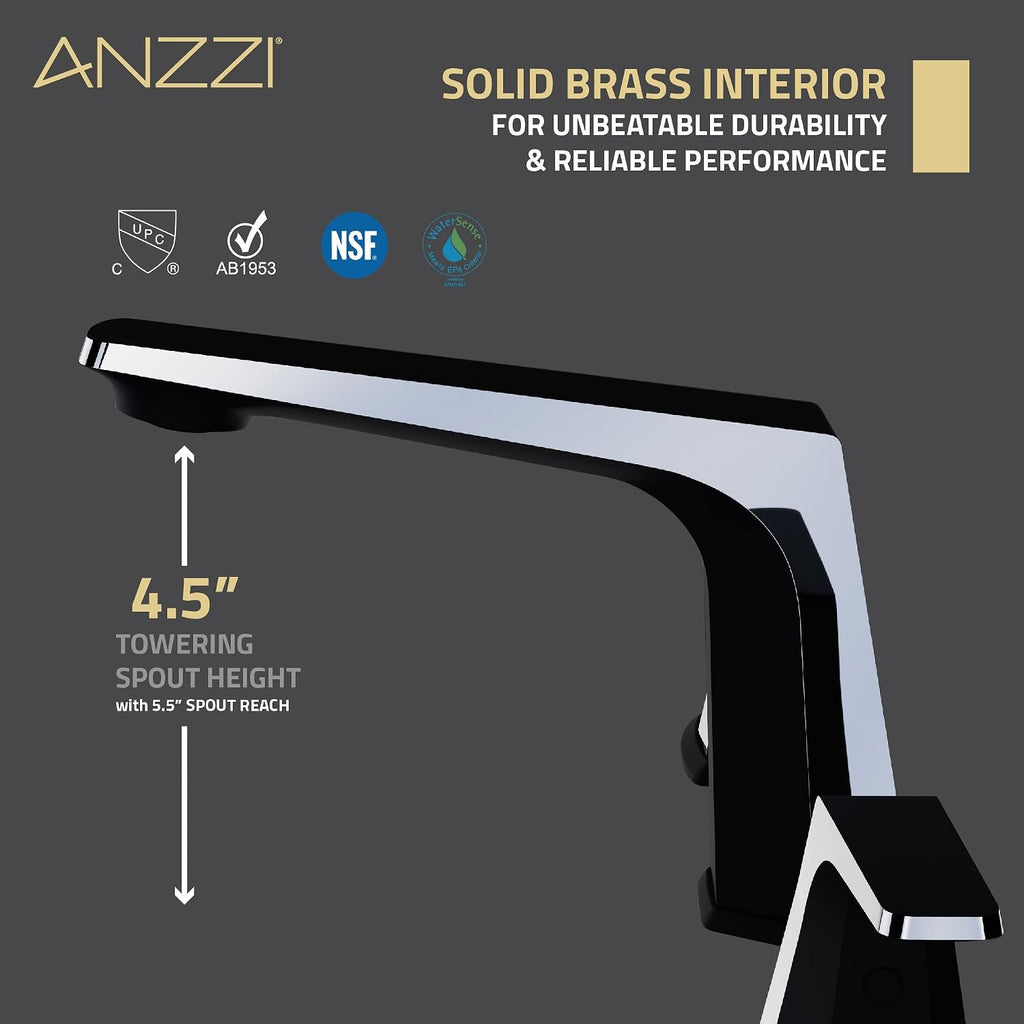 ANZZI Single Handle Bathroom Faucets for Sink 1 Hole, Single Hole Bathroom Sink Faucet, RV Faucet, Vanity Faucet, Two Tone Faucet, Matte Black & Chrome Faucet and Pop-up Drain (L-AZ900MB-CH)