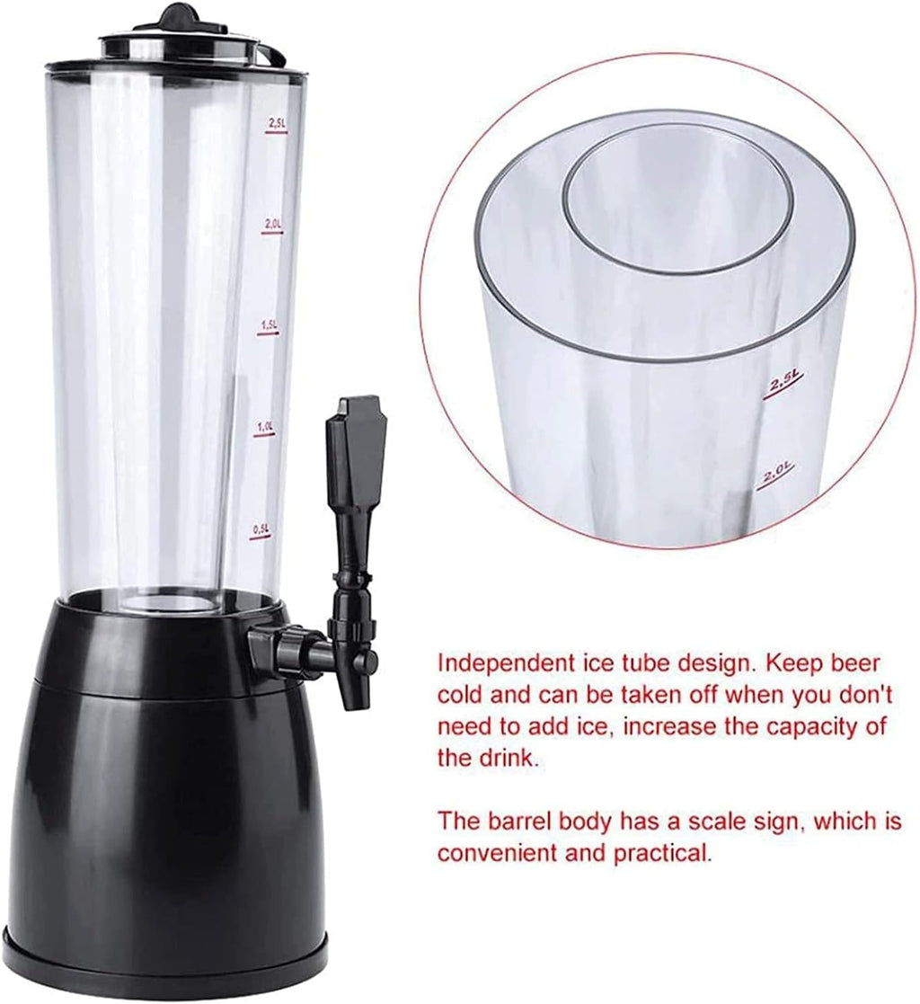 Drink Dispenser 2.5l Beverage Dispenser with Detachable Ice Tube Drink Dispenser with Faucet Buffet Drink Machine Picnic Bar Water Dispenser Beautiful Practical Beer (Silver)