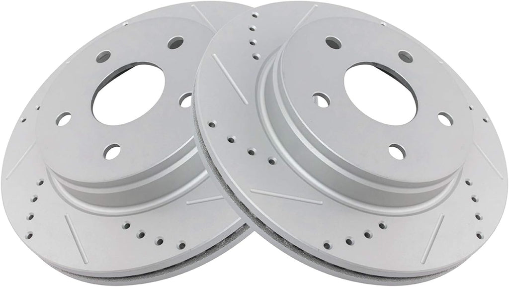 TRQ Performance Front Brake Pad and Rotor Set Ceramic Drilled Slotted G Coated Vented Rotors Compatible with 2003-2005 Dodge Ram 1500 2004-2006 Durango