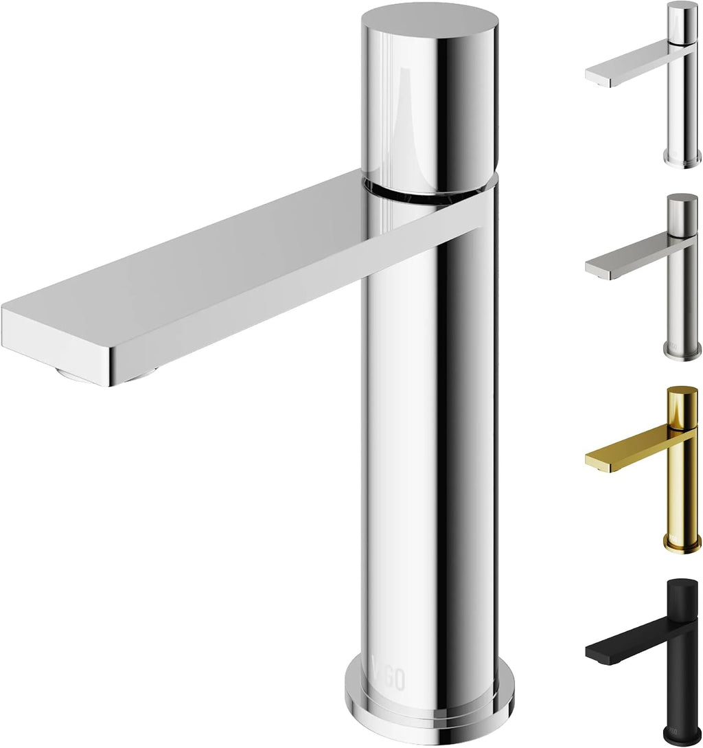 VIGO Halsey Single-Handle Single-Hole Mount Bathroom Sink Faucet, 8-Inch, Chrome, Modern Design, Solid Brass, 1.2 GPM WaterSense & Ceramic Disc Valve, Corrosion-Resistant