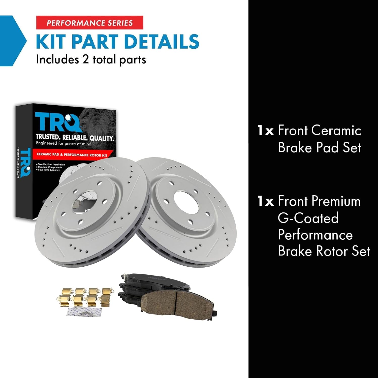 TRQ Performance Front Brake Pad and Rotor Set Ceramic Coated Drilled Compatible with 12-16 Chrysler Town & Country 12-20 Dodge Grand Caravan Journey 12-13 Volkswagen Routan 17-22 Pacifica Voyager