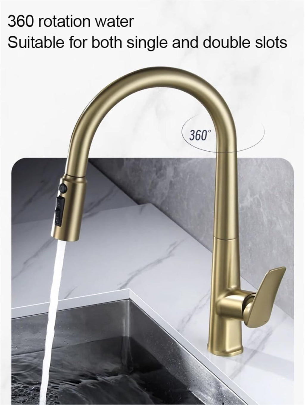 All Copper Kitchen 3-in-1 Hot and Cold Faucet Sink Sink Pull-Out Anti-Splash 2-Point Water Purifier Faucet(Gray)