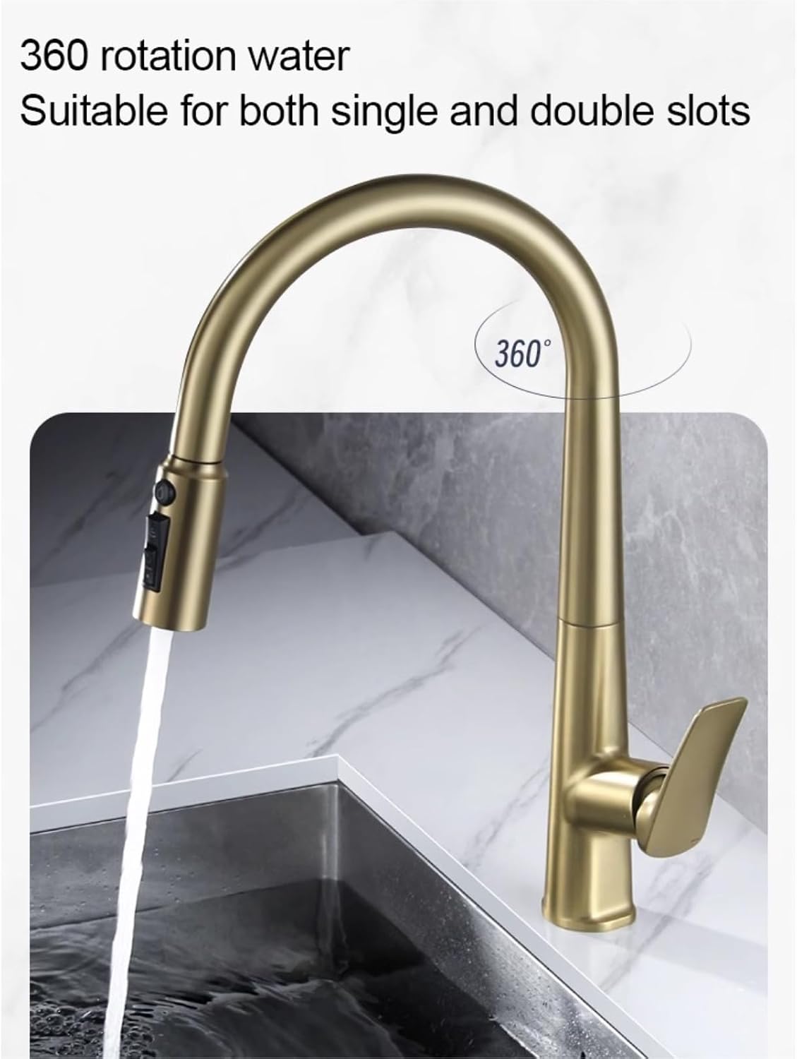 All Copper Kitchen 3-in-1 Hot and Cold Faucet Sink Sink Pull-Out Anti-Splash 2-Point Water Purifier Faucet(Silver)
