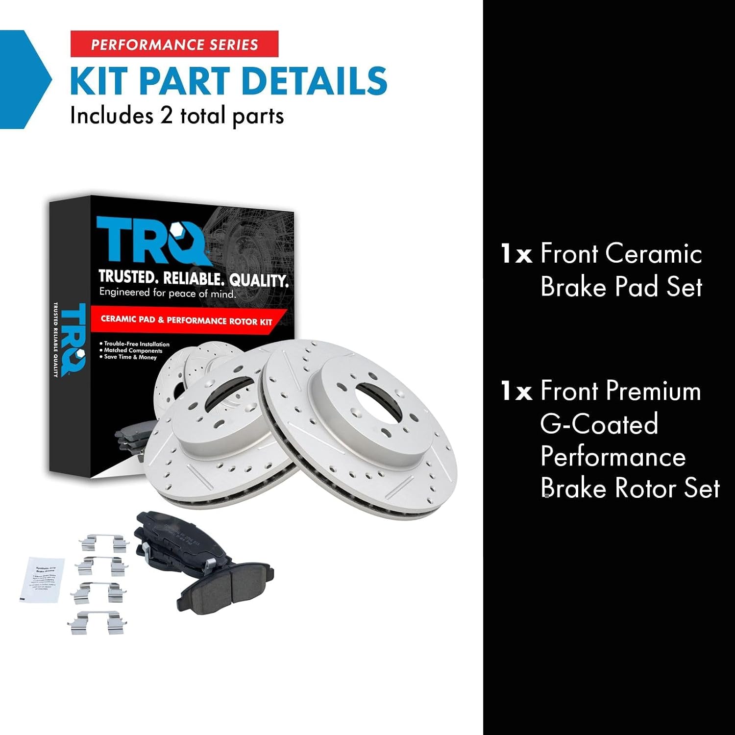TRQ Performance Front Brake Pad and Rotor Set Ceramic Coated Drilled Slotted Vented Rotors Compatible with 1996-2005 Honda Civic 2010-2014 Insight