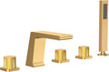 Bathtub Faucet Set with 3 Handle, Deck Mount 5 Hole Roman Waterfall Spout Bath Tub Faucet with Valve, Brushed Gold