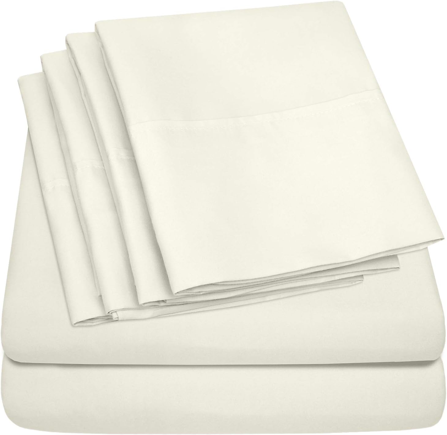 Sweet Home Collection Split King Sheets - 7 Piece 1500 Thread Count Fine Brushed Microfiber Deep Pocket Set - Extra Pillow Cases, Great Value, Split King, Ivory(Pack of 6)