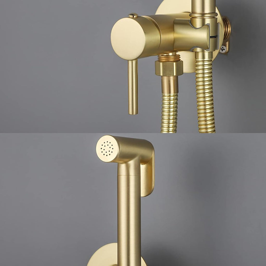 Handheld Bidet Sprayer for Toilet, Baby Cloth Diaper Hot and Cold Water Wall Mounted Brass Kit for Personal Hygiene Cleaning,Chrome(Brushed Gold)