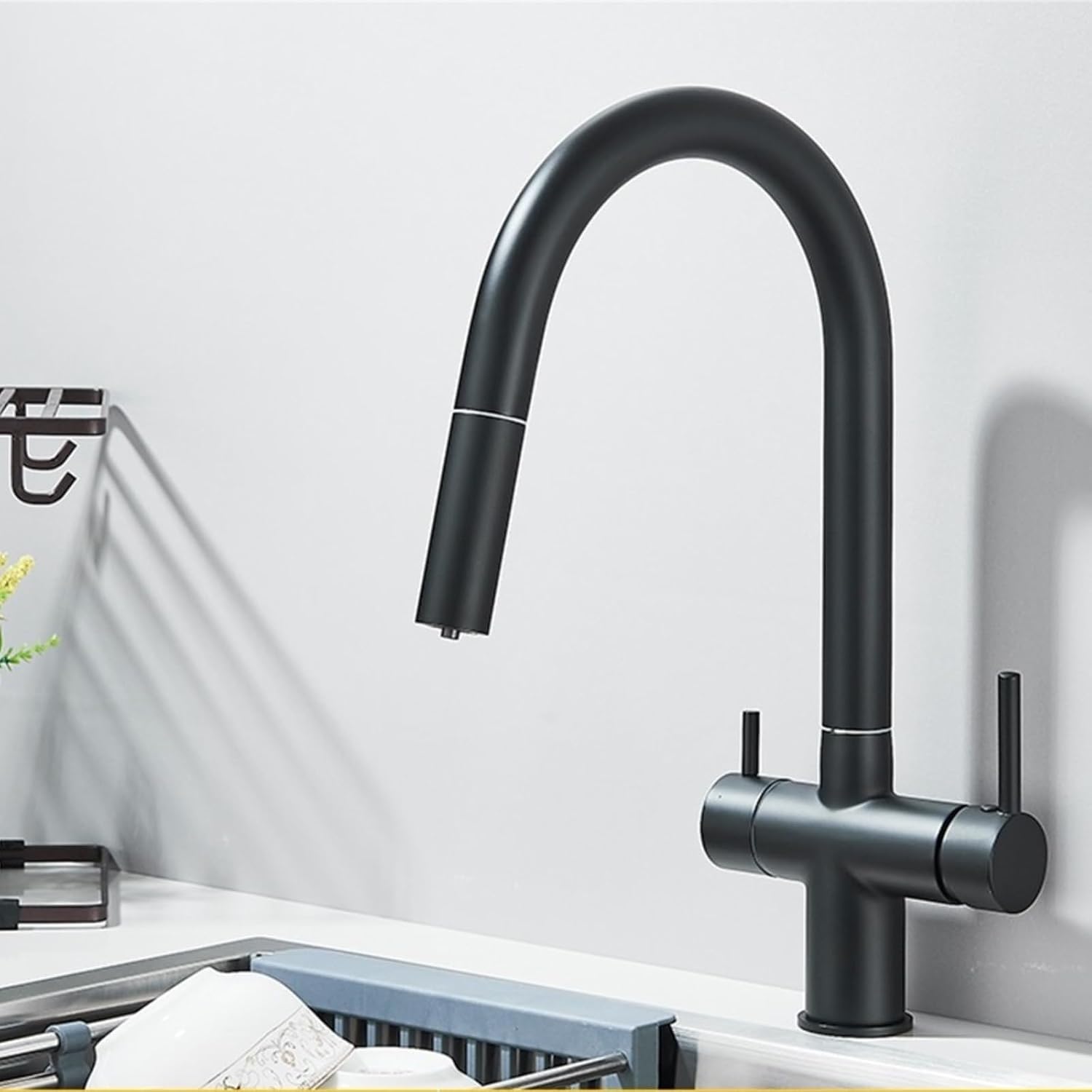 Kitchen Faucet 360 Degree Rotate Hot Cold Mixer Kitchen Taps Dual Handle Drinking Water Tap(Matte Black)