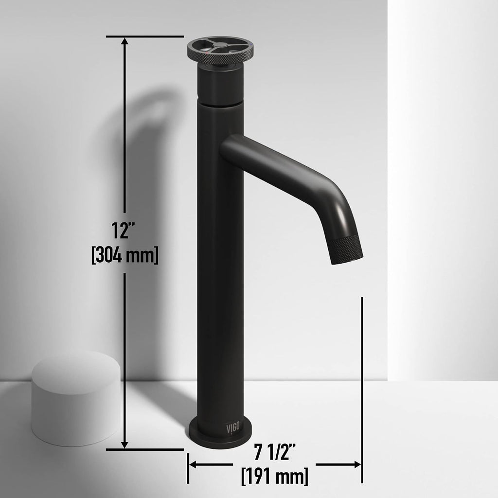VIGO Cass Single-Handle Single-Hole Mount Vessel Bathroom Sink Faucet, 12-Inch, Matte Black, Modern Design, Solid Brass, 1.2 GPM WaterSense & Ceramic Disc Valve, Corrosion-Resistant