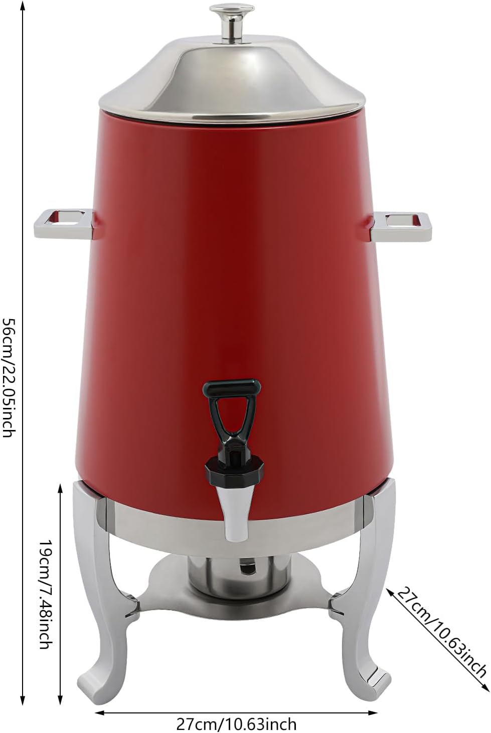Coffee Urn With Fuel Holder, 3.5 Gallon/13L Stainless Steel Beverage Dispensers for Coffee Tea Hot Water, Hot Drink Dispenser with Stand, Chafer Urn with Spigot for Parties Catering (Red)