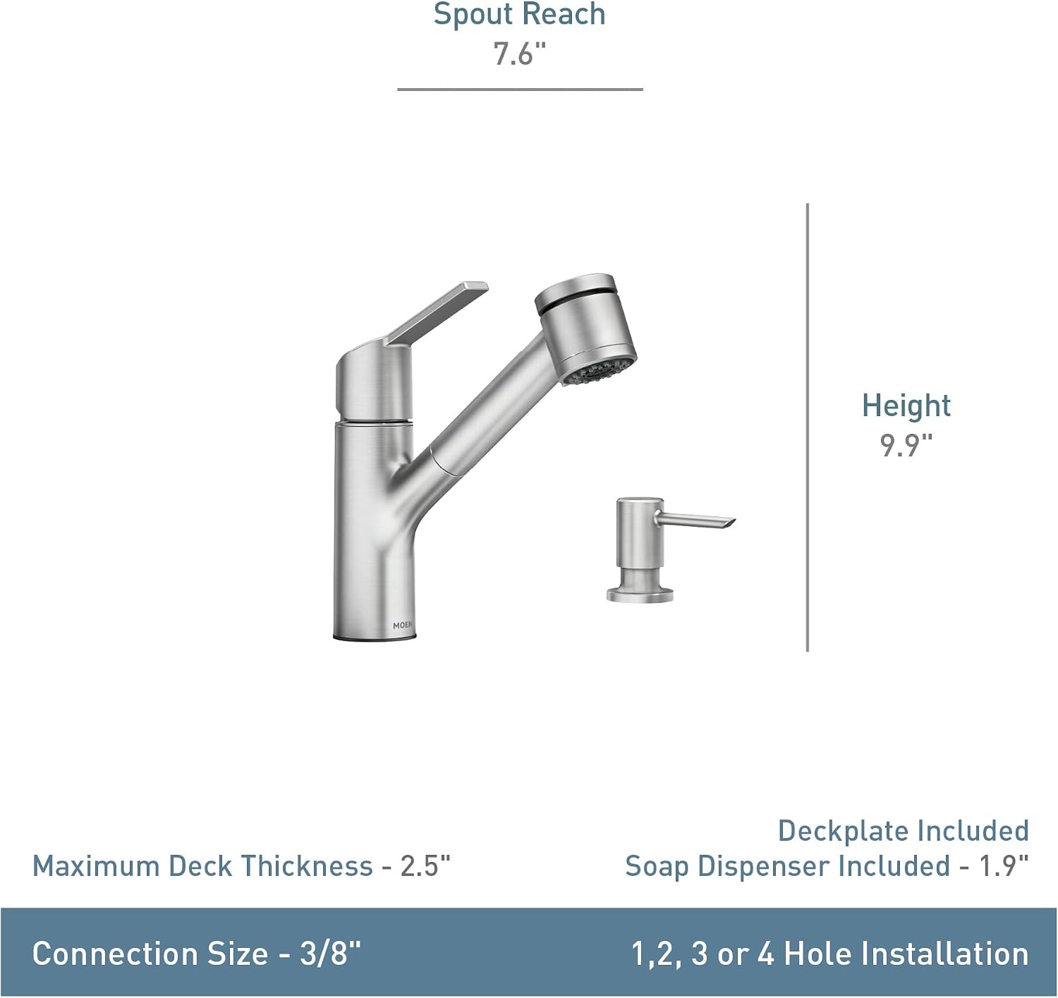 Moen Sombra Spot Resist Stainless Single-Handle Pull-Out Sprayer Kitchen Faucet with Soap Dispenser and Power Clean, 87701SRS