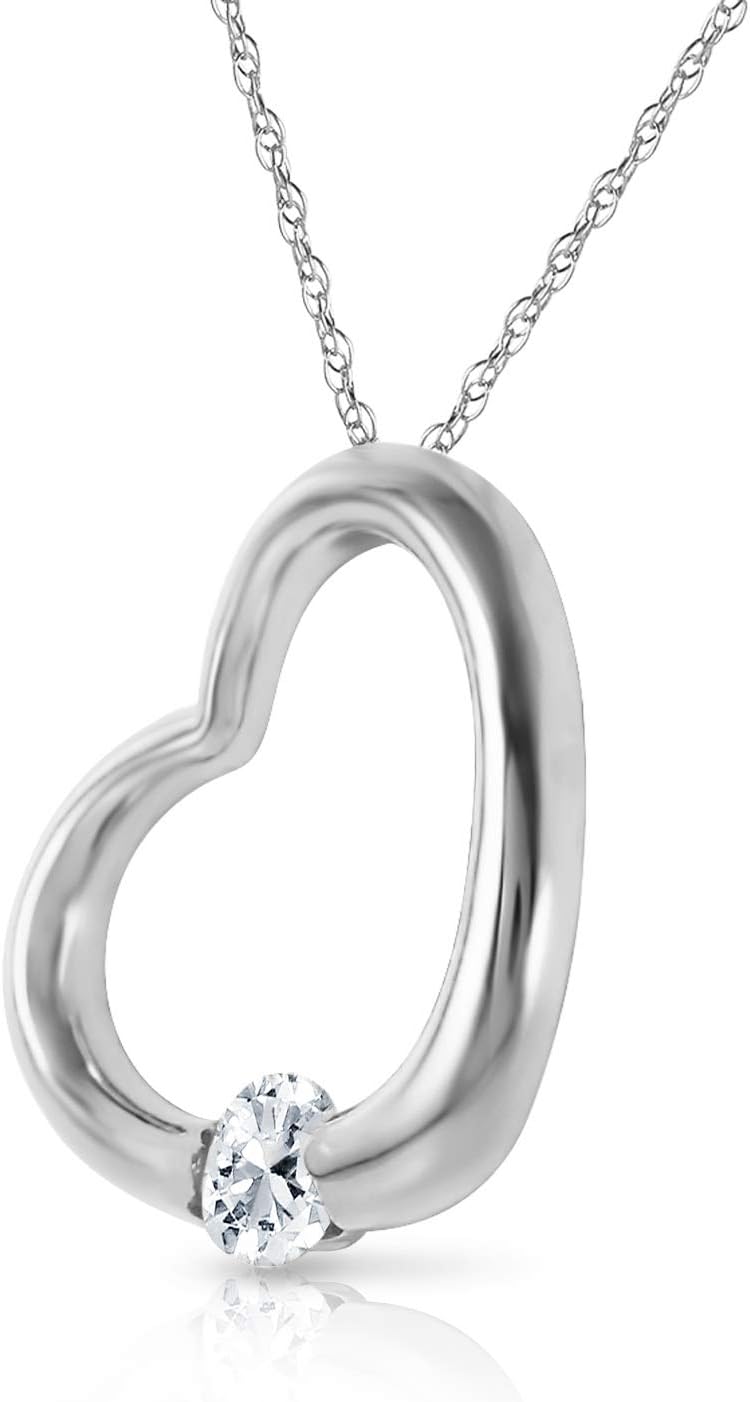 Galaxy Gold GG 14K Yellow Gold Natural Diamond Heart Necklace - April Birthstone - Strength & Brilliance - 14' to 24' - Fine Jewelry for Women