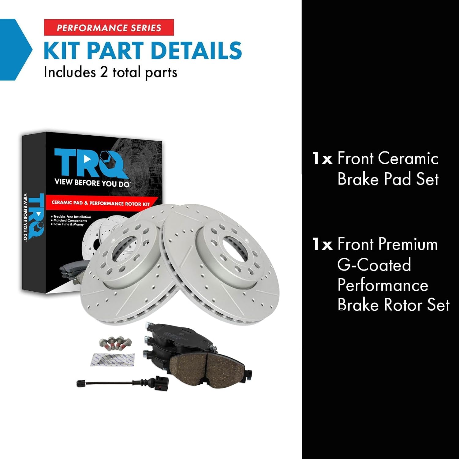 TRQ Performance Front Brake Pad and Rotor Set Ceramic Coated Drilled Slotted Rotors Compatible with 2015-2016 Audi A3 2015-2021 Volkswagen e-Golf Golf 2015-2019 SportWagen 2019-2021 Jetta