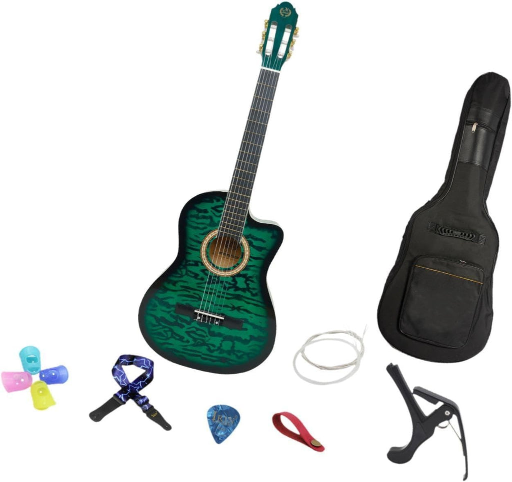 Acoustic Guitar for Beginners - Portable Travel Guitar with Steel Strings, Compact Size for Easy Learning and Performance- Green