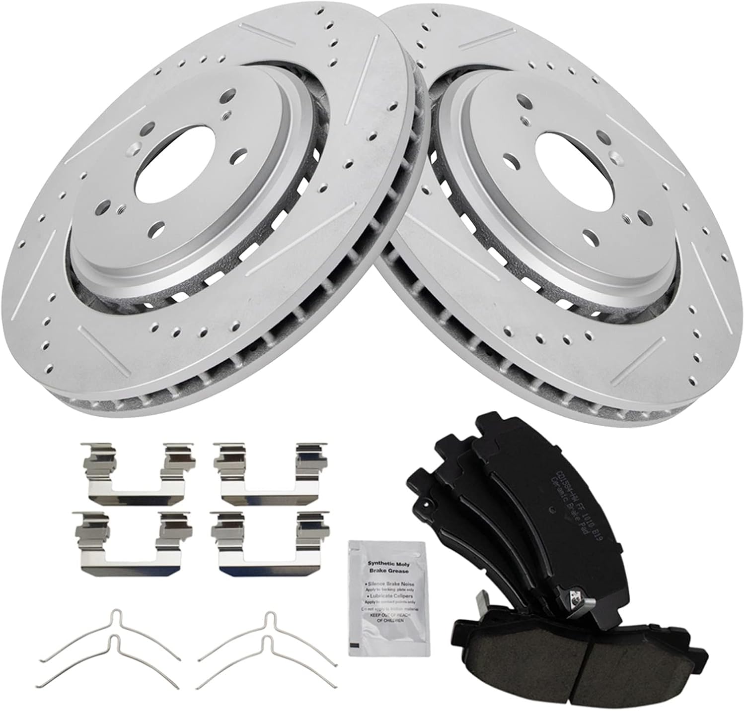 TRQ Performance Front Brake Pad and Rotor Set Ceramic G Coated Slotted Drilled Rotors Compatible with 2015-2020 Acura TLX