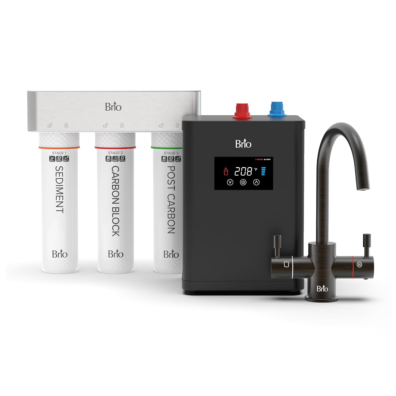 Brio 3-Stage Digital Instant Hot Water Undersink Dispenser System with Dual Flow Faucet in Oil Rubbed Bronze, Dispenses Hot & Room, NSF/ANSI 42, 53, 61 & 372, Filters Included