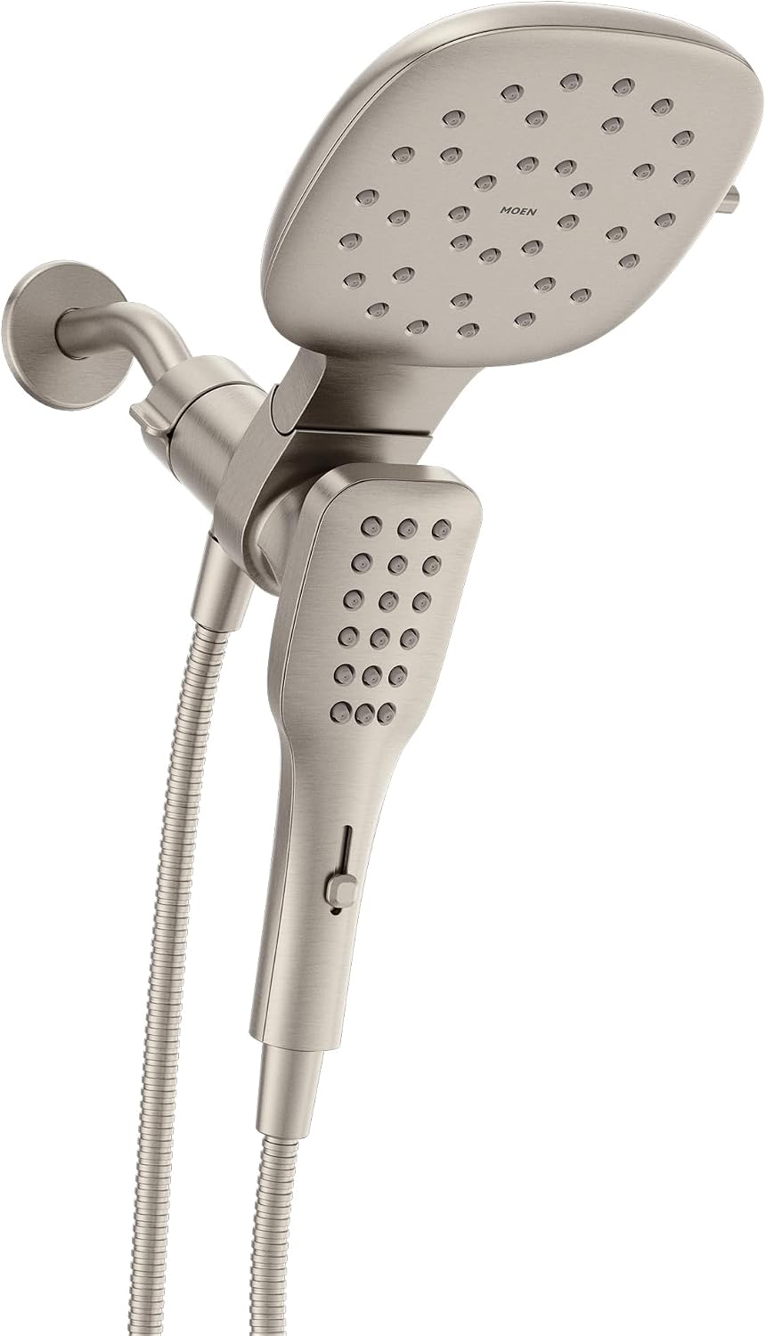 Moen Verso Eco-Performance Infiniti Dial Square Standard Shower Head With Detachable Hand Shower Combo, 7-Inch Spray Head, Spot Resist Nickel, 220C4EPSRN