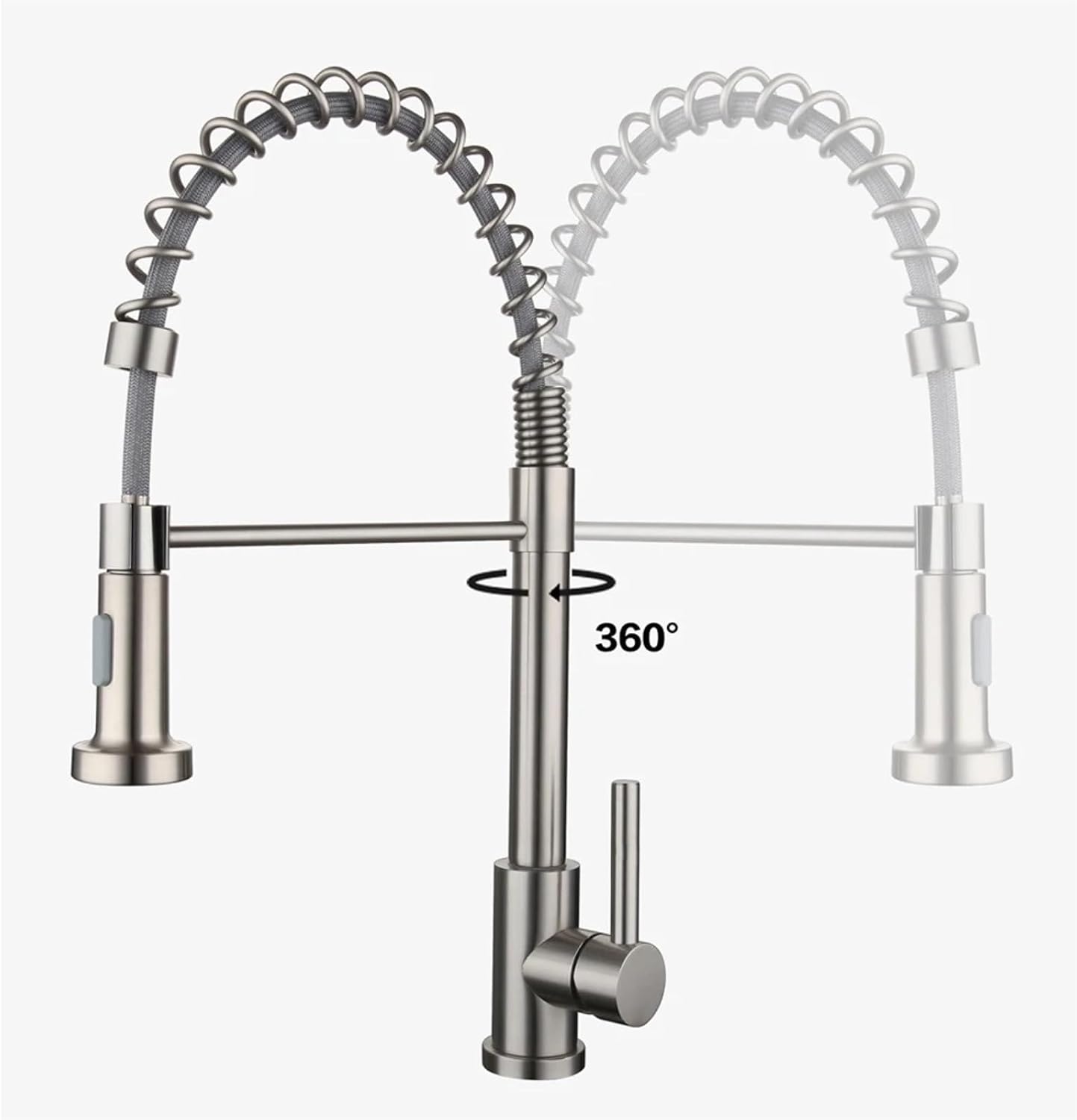 Kitchen Faucet Pull Out Spring Cold and Hot Water Sink Mixer Spray Tap Deck Mounted Stainless Steel Single Handle Tap(Brushed Nickel)