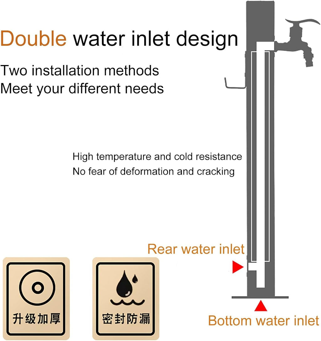 Garden Water Column Outdoor Post Faucet Freestanding with Hose Stand Water Dispenser Hydrant with Double Outlet Water Pipe Seat for Washing and Watering