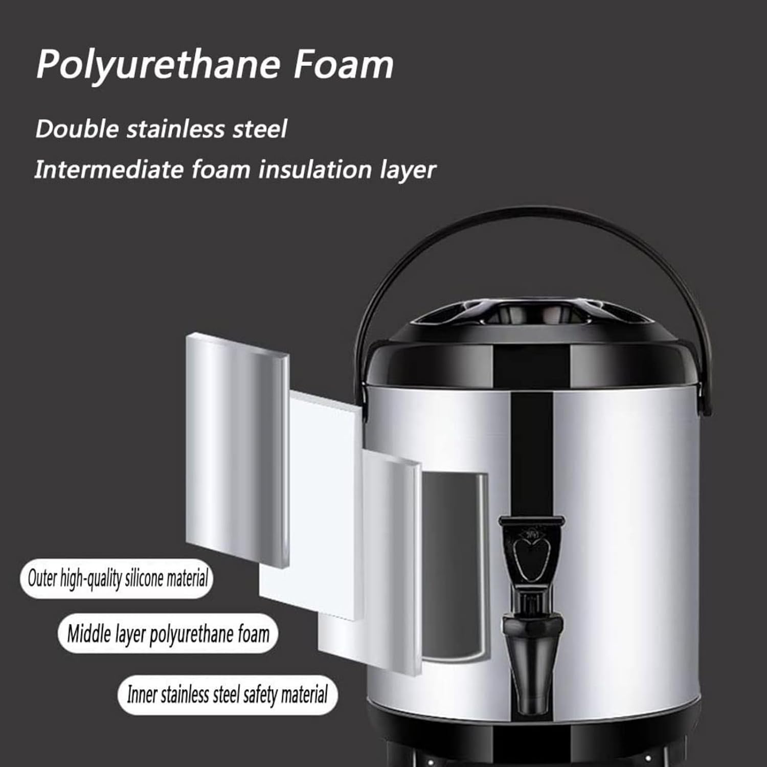 Hot Water Dispenser with Faucet,Stainless Steel Catering Urn, Thermostat Water Boiler 6L/8L/10L/12L, Commercial Coffee Urn Insulated Barrel, Insulated for 10-12 Hour,Black,6L