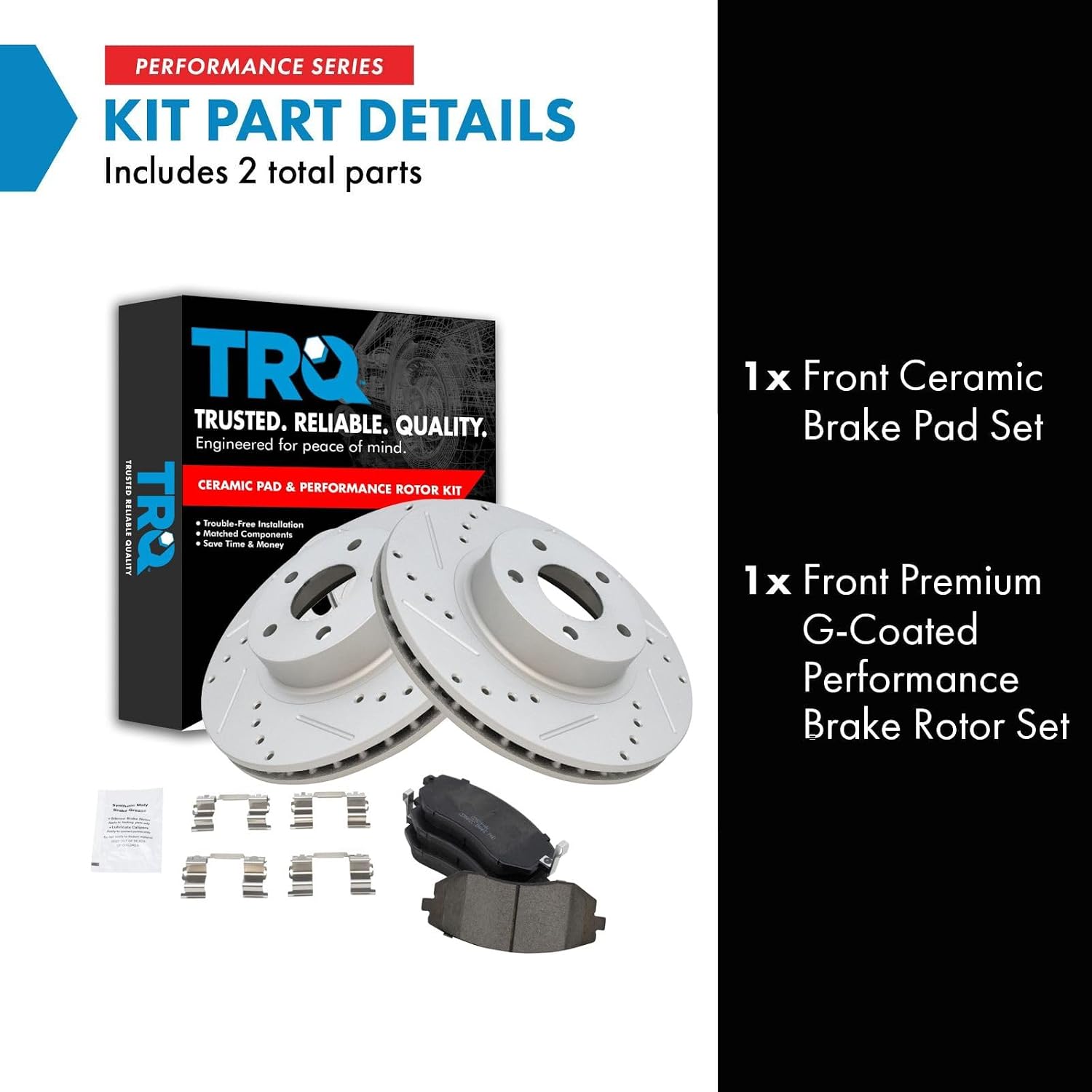 TRQ Performance Front Brake Pad and Rotor Set Ceramic Coated Drilled Slotted Vented Rotors Compatible with 2005-2006 Saab 9-2X 2002-2010 Subaru Impreza 2003-2005 Legacy
