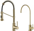 KRAUS Bolden Commercial Style Pull-Down Kitchen Faucet and Purita Water Filter Faucet Combo in Spot Free Antique Champagne Bronze, KPF-1610-FF-100SFACB