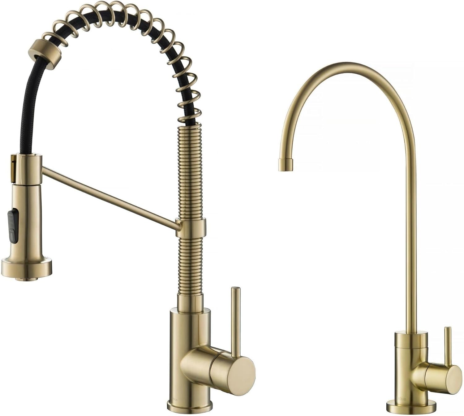 KRAUS Bolden Commercial Style Pull-Down Kitchen Faucet and Purita Water Filter Faucet Combo in Spot Free Antique Champagne Bronze, KPF-1610-FF-100SFACB