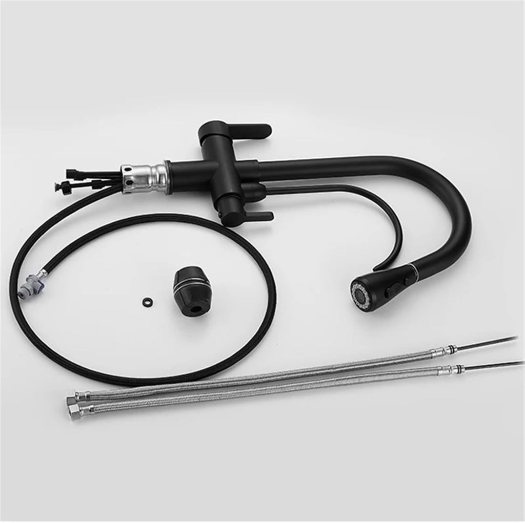 Filter Kitchen Faucet Brass Kitchen Faucet with Pure Water Pull Out Rotatble Hot Cold(Matte Black)