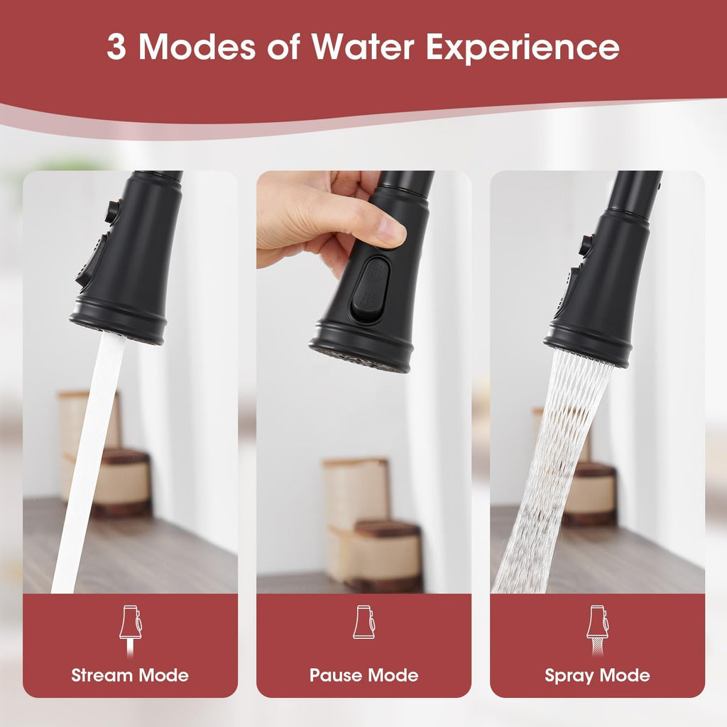 Black Kitchen Faucets with Pull Down Sprayer, Vintage Brass Kitchen Sink Faucet High Arc Single Handle with Deck Plate 1 or 3 Hole for Farmhouse Camper Laundry Rv Bar