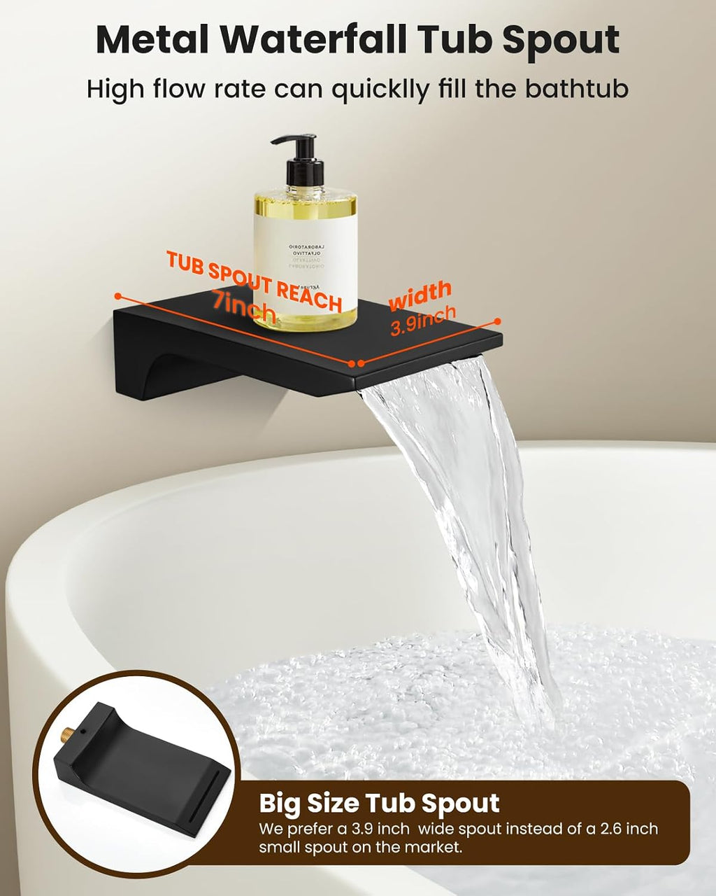 gotonovo Shower System with Tub Spout,Waterfall Tub Shower Faucet Set for Bathroom Head and Handle Set Wall Mounted 3 Function Rough-in Valve and Trim Included 12 inch Shower Head Matte Black
