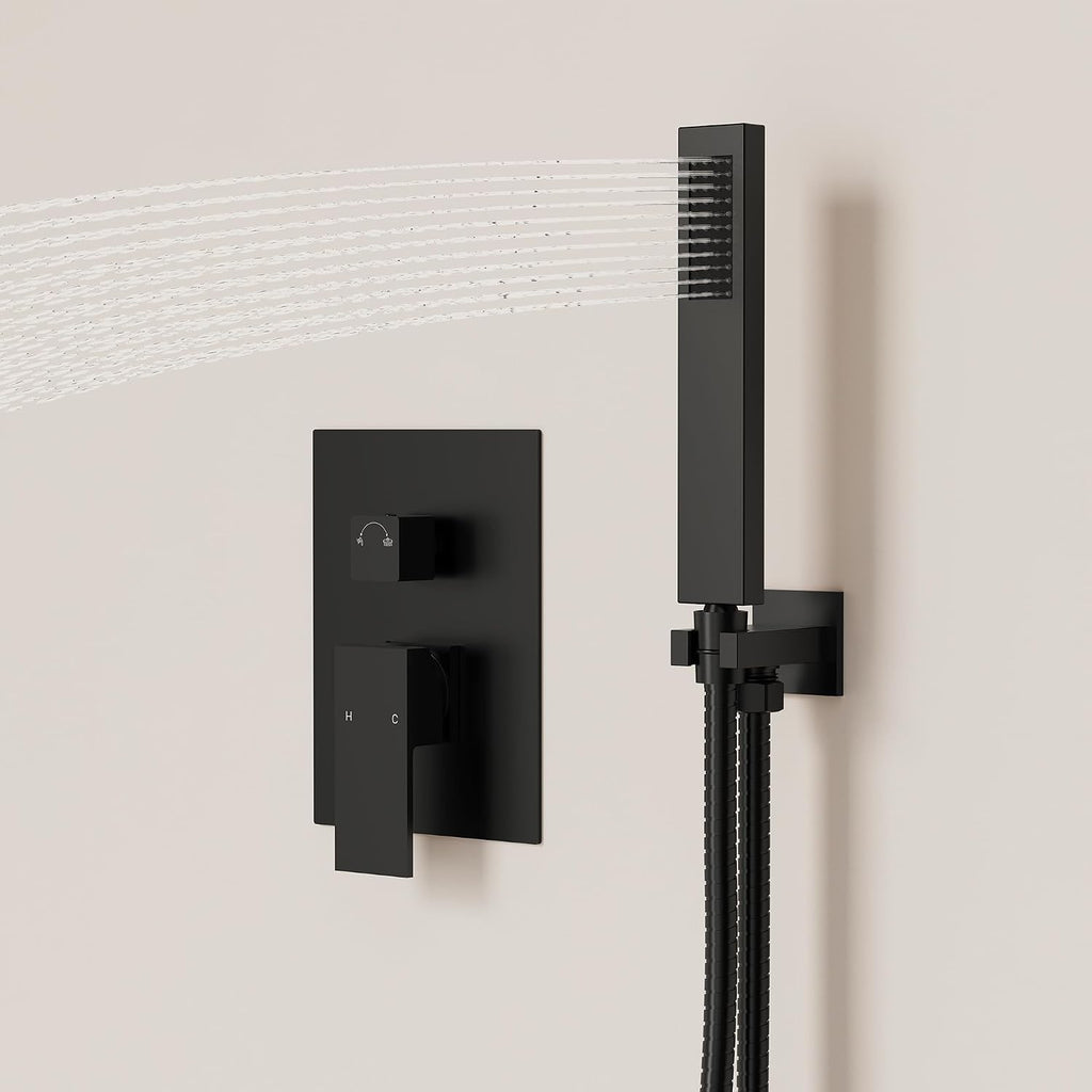 10 Inch Shower Faucet Set, High Pressure Rainfall Shower Head and Handheld Sprayer Combo, Matte Black