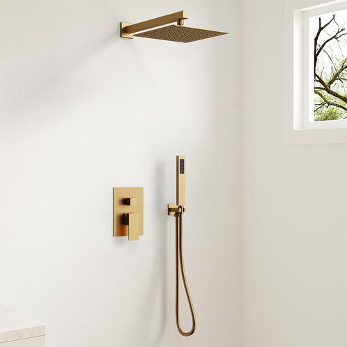 10 Inch Shower Faucet Set, High Pressure Rainfall Shower Head and Handheld Sprayer Combo, Brushed Gold
