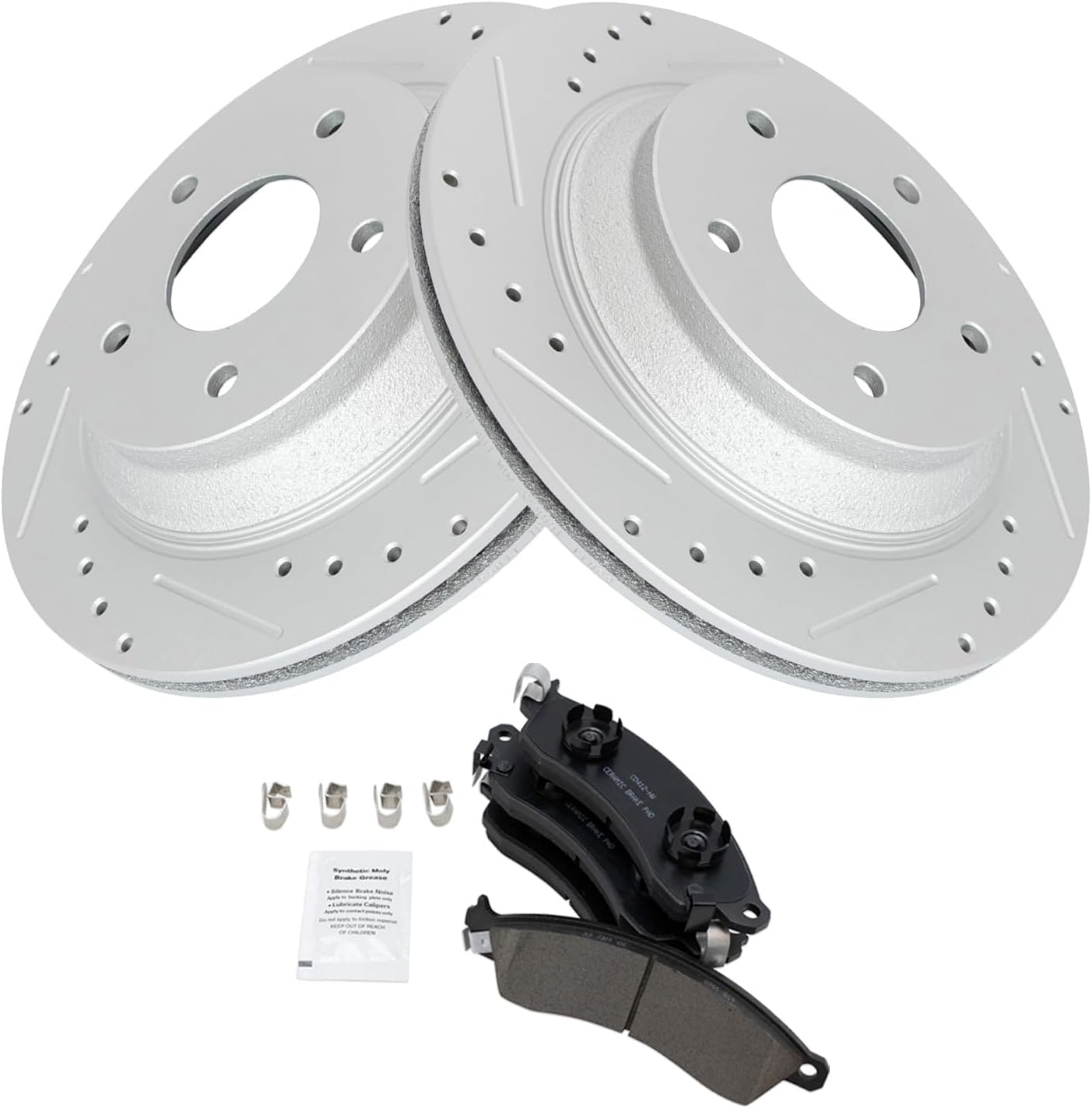 TRQ Performance Front Brake Pad and Rotor Set Ceramic Drilled Slotted G Coated Rotors Compatible with 1988-1996 Chevrolet Corvette