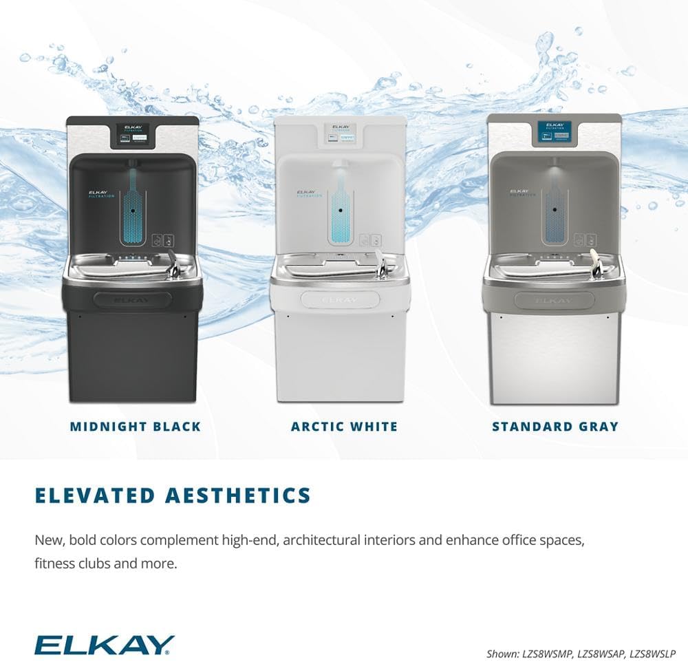 Elkay LZSTL8WSMP-PF Enhanced Filtered Bottle Filler & Bi-Level ADA Cooler Refrigerated Midnight Black PFOA/PFOS & Lead Reducing Drop Down Wrapper